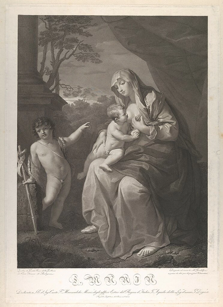 La Vergine che allatta il Bambino Gesù, il giovane San Giovanni Battista in piedi a sinistra, da Reni - Metropolitan Museum of Art, New York